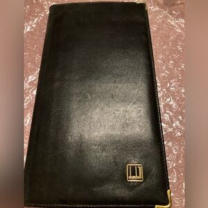 Dunhill Black Leather Long Wallet with Gold Logo Accent